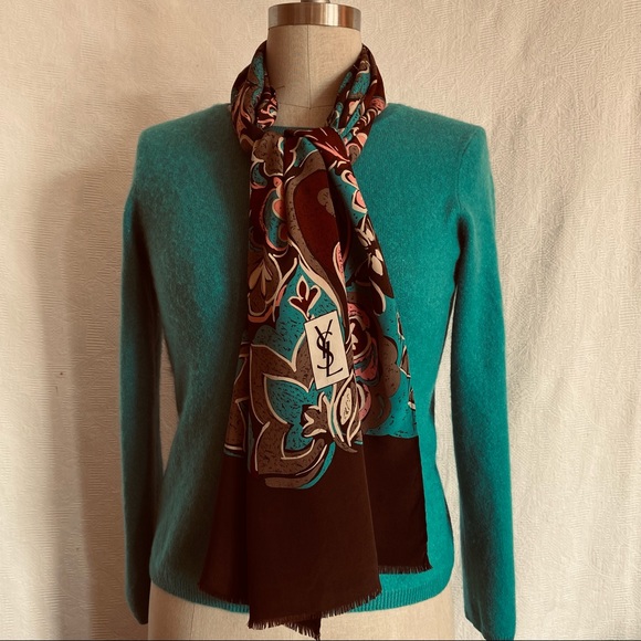 Vtg YSL silk hand rolled edge scarf. - Picture 2 of 6